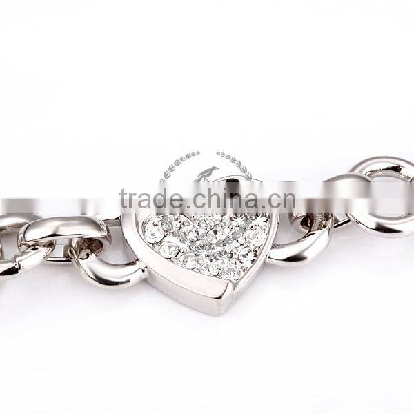 18KGP platinum plated crystal rhinestone lovers' heart women flower bangle bracelet fashion jewelry B003