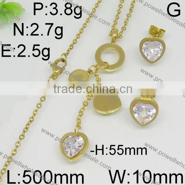 Fashion new designs stainless steel gold plated saudi 22k gold jewelry set