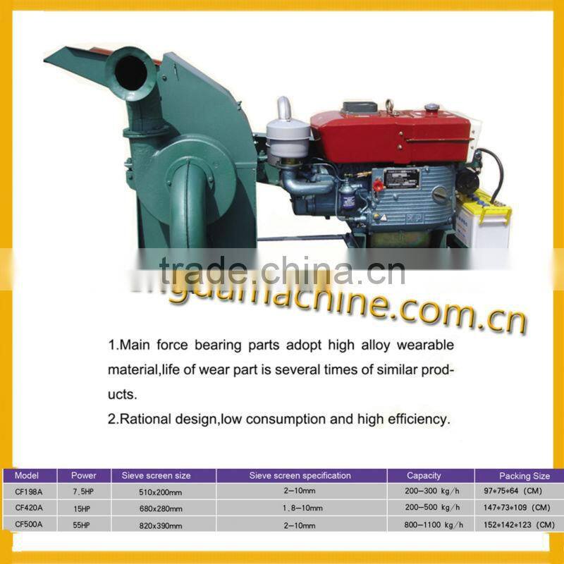 CF420A factory supply 55HP diesel engine tree branch crusher peanut shell hammer mill