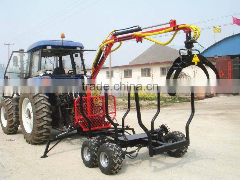 Farm tractor hydraulic driven log crane with control valve