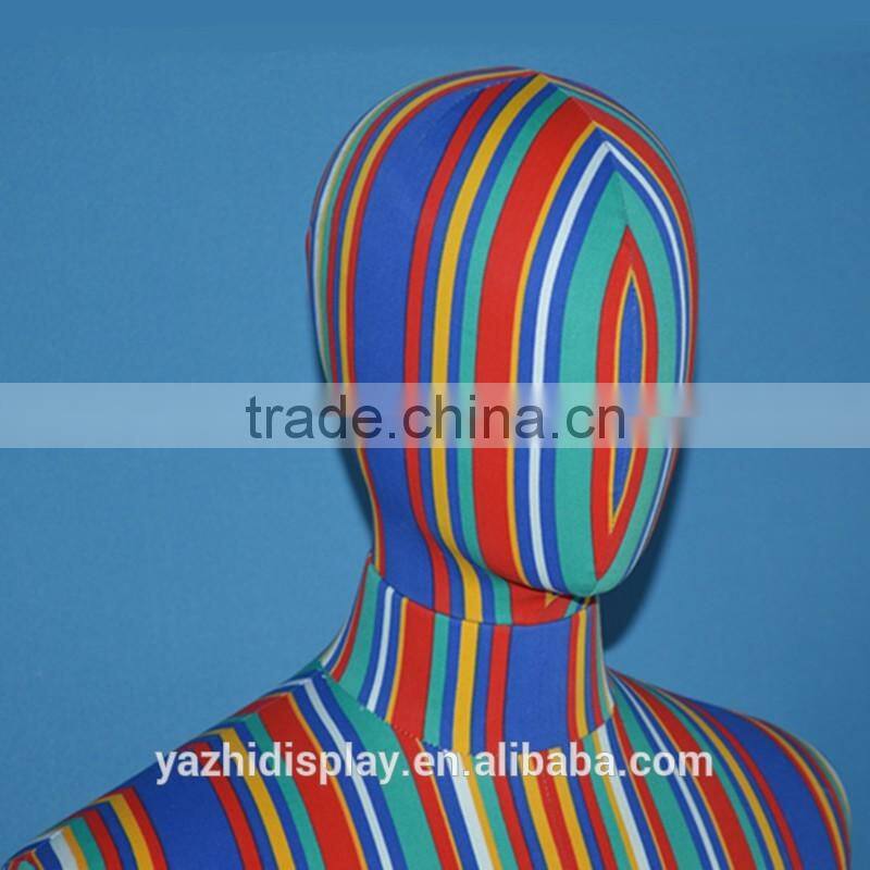 Hydrographics transfer printing abstractive fabric covered life size male mannequins