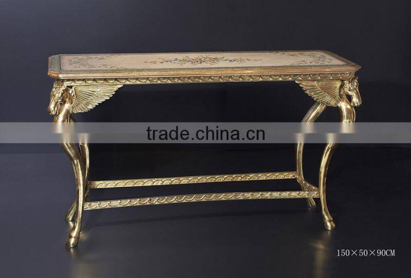 Carved Wooden Golden Console Table, Luxury Living Room Furniture Sofa Table, Hallway Entry Table Console Furniture