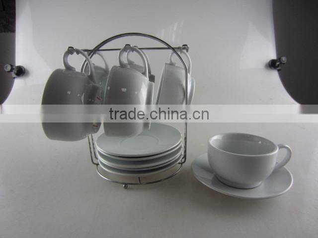 espresso porcelain cup and saucer set with iron stand