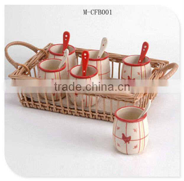 Exquisite rectangle wicker coffee cup basket with swing handle