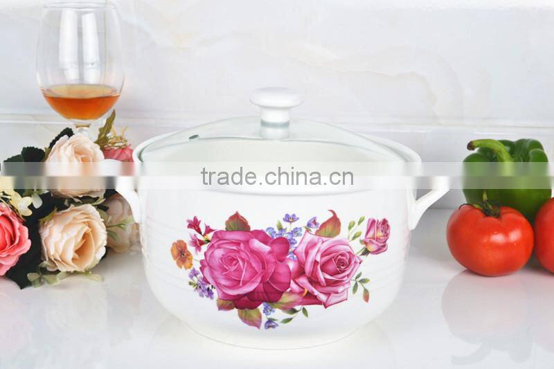 8"ceramic round microwave oven pot with glass lid