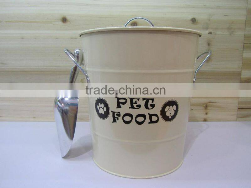 Metal pet food container/galvanized dog food storage bin/household canister with spoon
