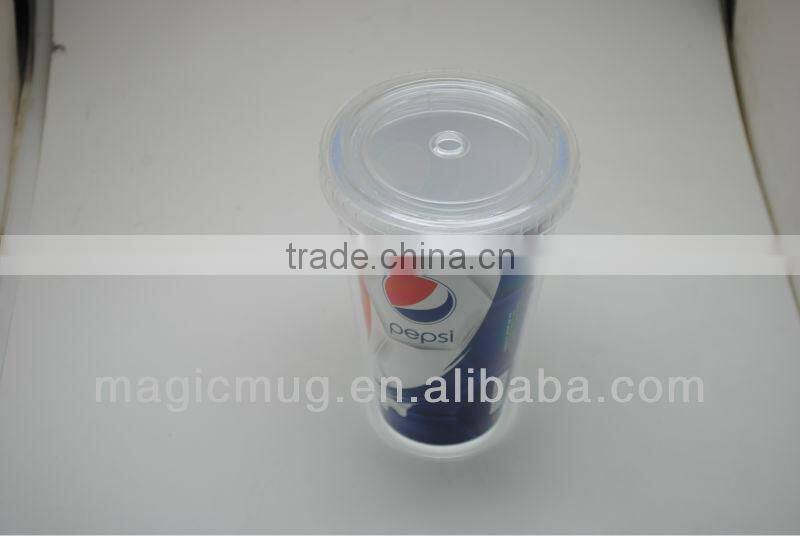 Transparent Plastic Mug with lid and straw