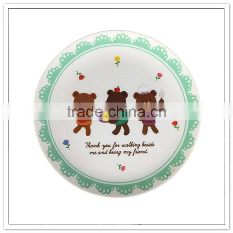 Cartoon bear printed food grade safety children laced 100% melamine plates