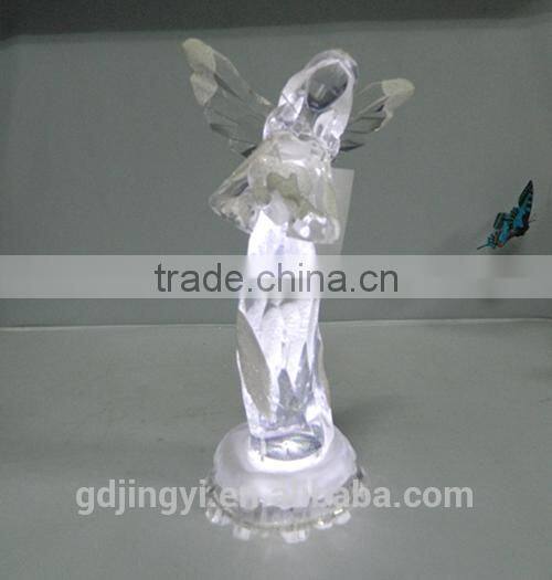 4.5V LED light acrylic snow holding heart angel for Valentines decoration