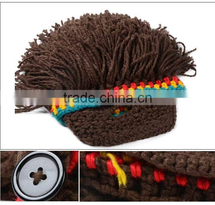 Mens Barbarian Knit Mustache Cap Beard Mask Hat detachable beard beanie hats