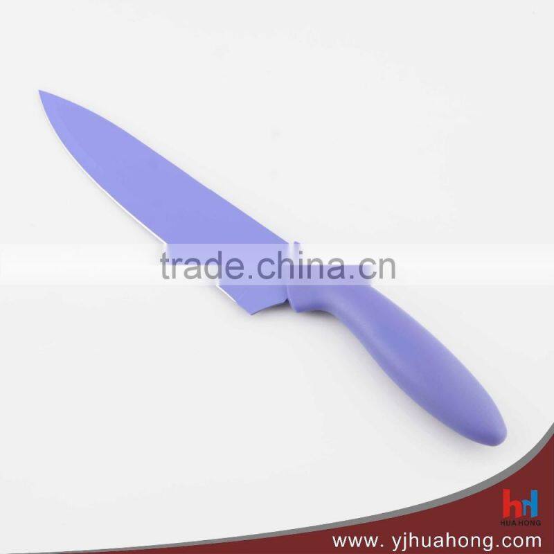 Non-stick color coating flower painting stainless steel kitchen knife,chef knife,santoku knife with serrated blade (HF-42)