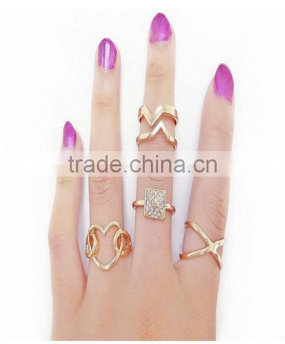 wholesale fashion jewelry gold finger ring set midi ring set
