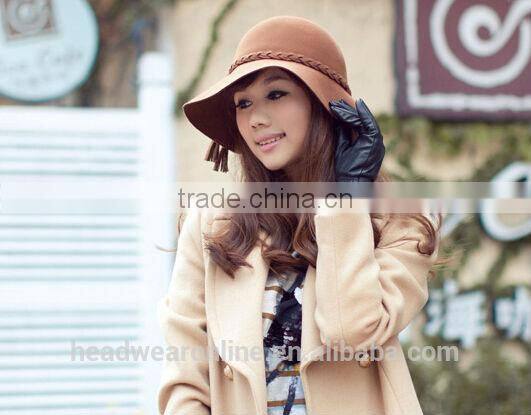 Custom Fashion Braid Tassels Broad-brimmed Fedora Wool Hats