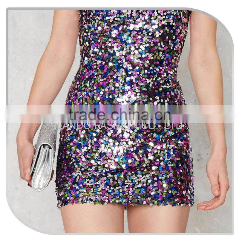 2016 new arrival ladies colorful sequin western free prom bodycon mini dress designs
