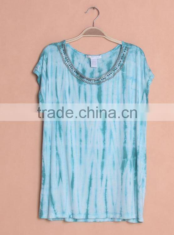 tie dye t-shirt for women, tie dye blouse with metal decoration