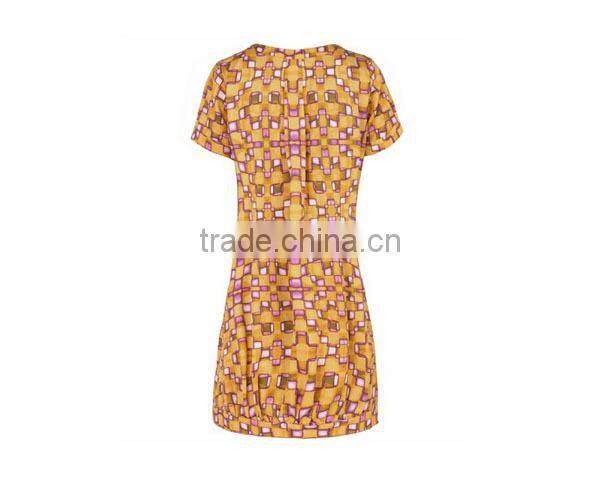new fashion europe style ladies' close fit printed zip-up short-sleeved old fashion dresses