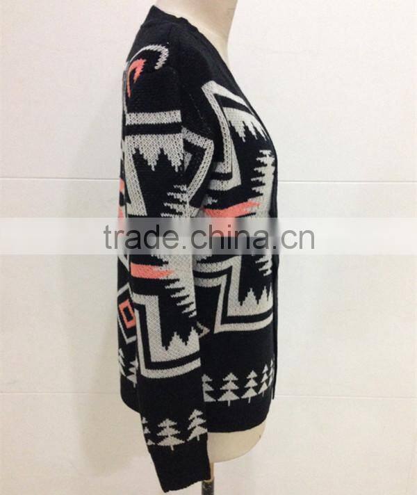Women open chest knitted patterns aztec cardigan sweater