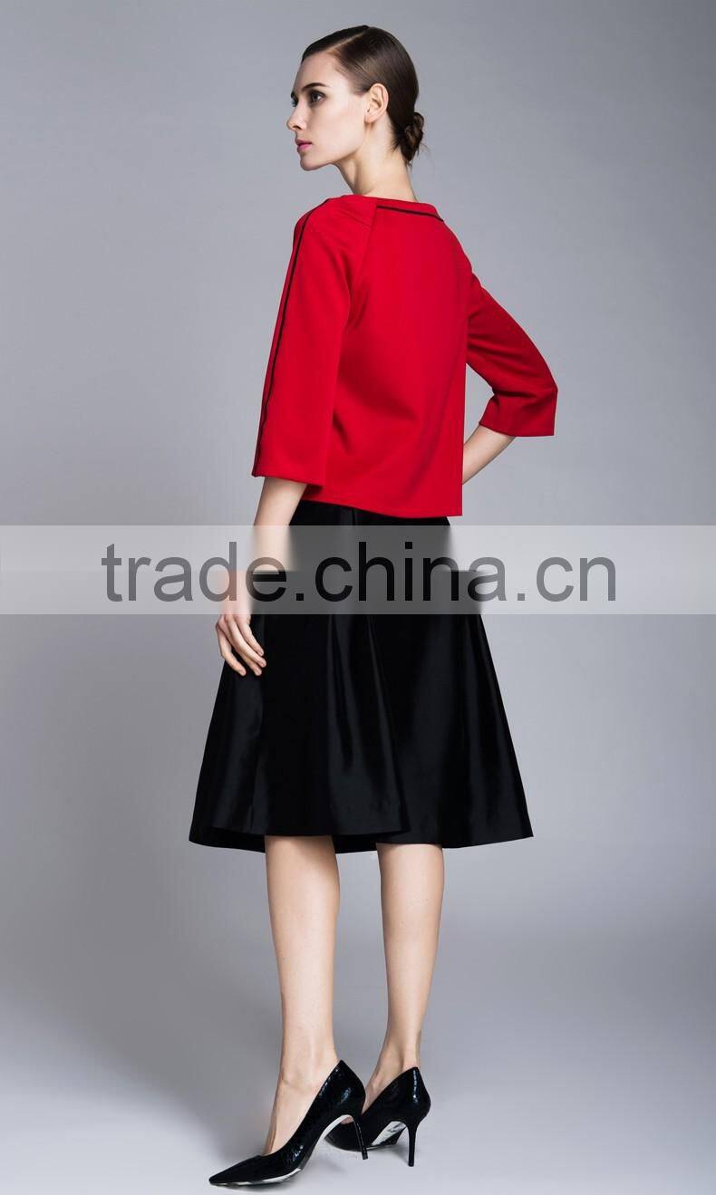 Spring-Summer Season Ladies Three-Quarter Length Sleeve Boat Neck Casual Shirt