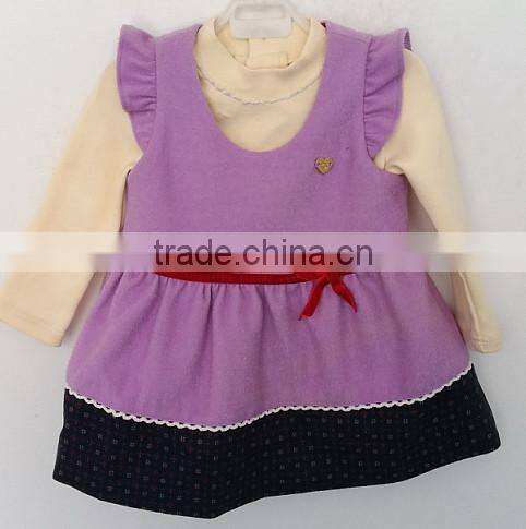 lovely baby girls beige knitted shirt and purple wool dress for Autumn