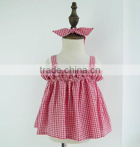 Red Gingham 3 Pieces Cute Girl Clothing Set Summer Kids Outfit Hot Selling
