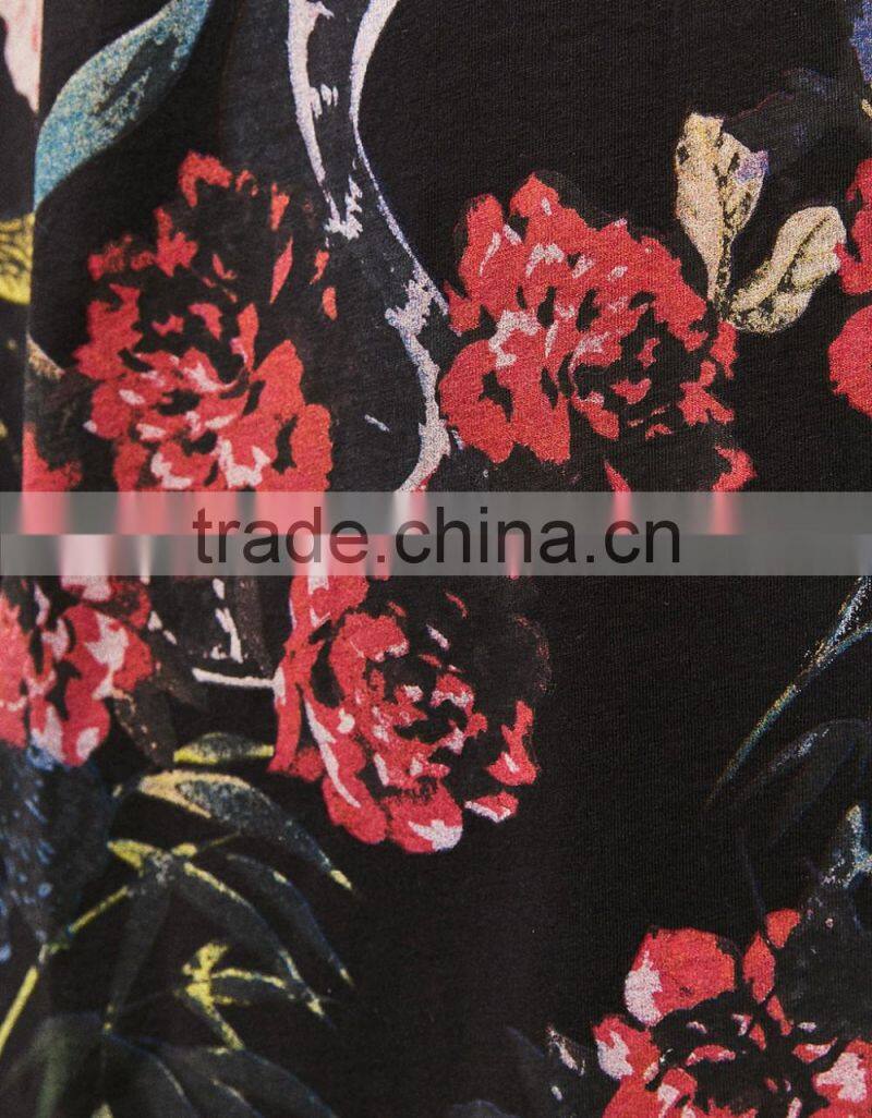 2017 Wholesale new design black t shirt with floral rubber print t shirts