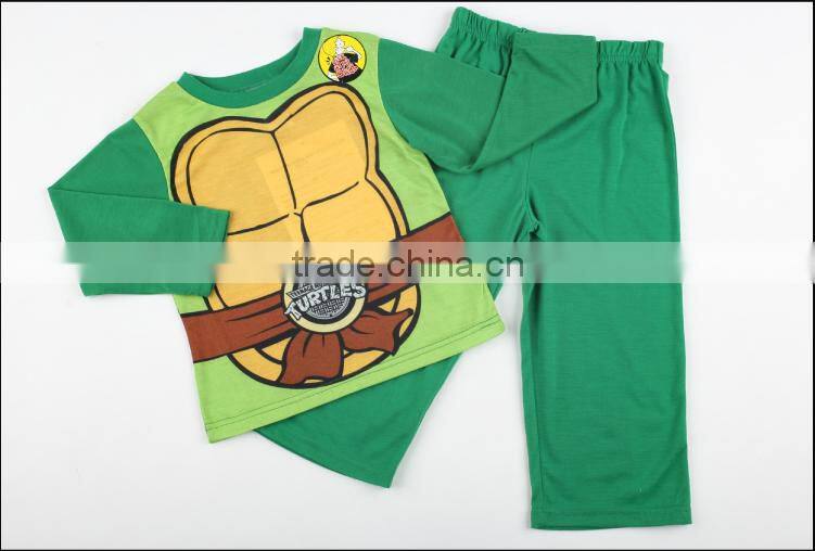 green turtle Winter Fleece two piece children pajamas