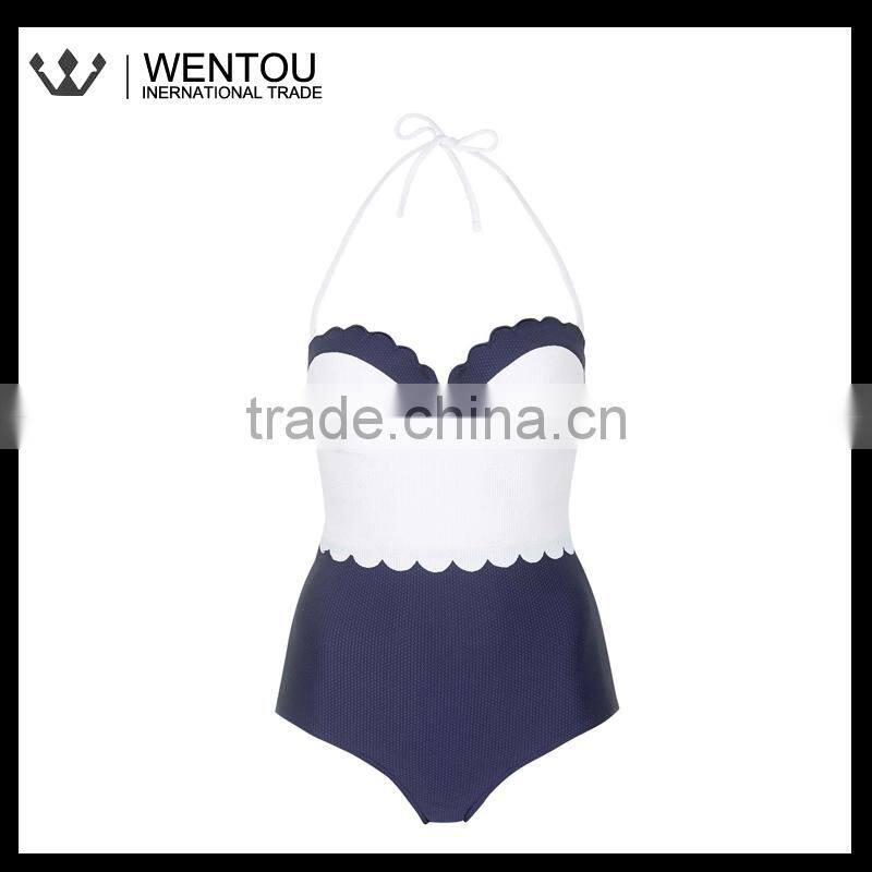 New Design Double Scallop Trim Swimsuit