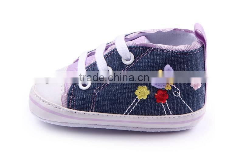 Flower embroidered ruffles mori baby girl's shoes