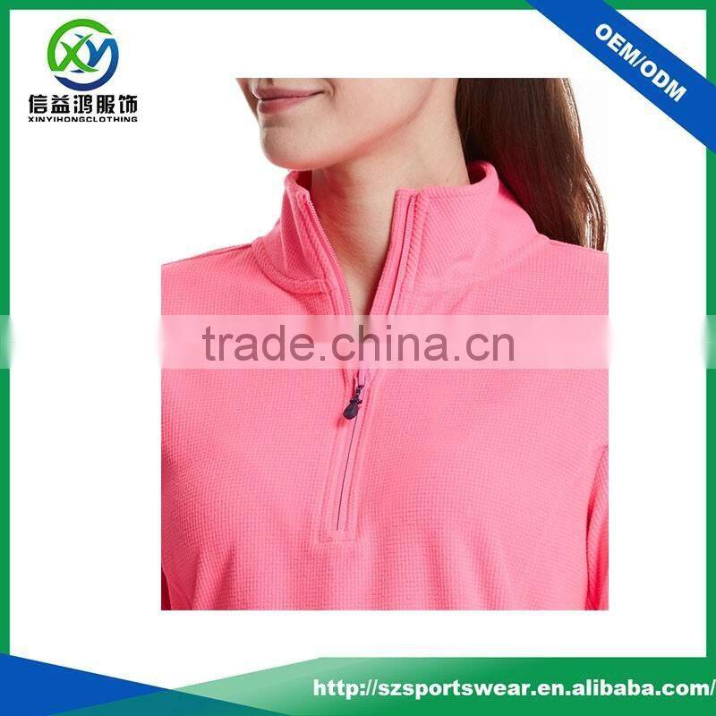 Popular pink color ladies sport custom 1/4 zip pullover, 100 polyester gym hoodie with your logo
