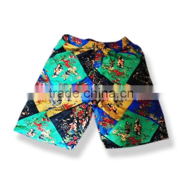Fashionable men printed short pants custom Imitation linen materia beach shorts in guangzhou