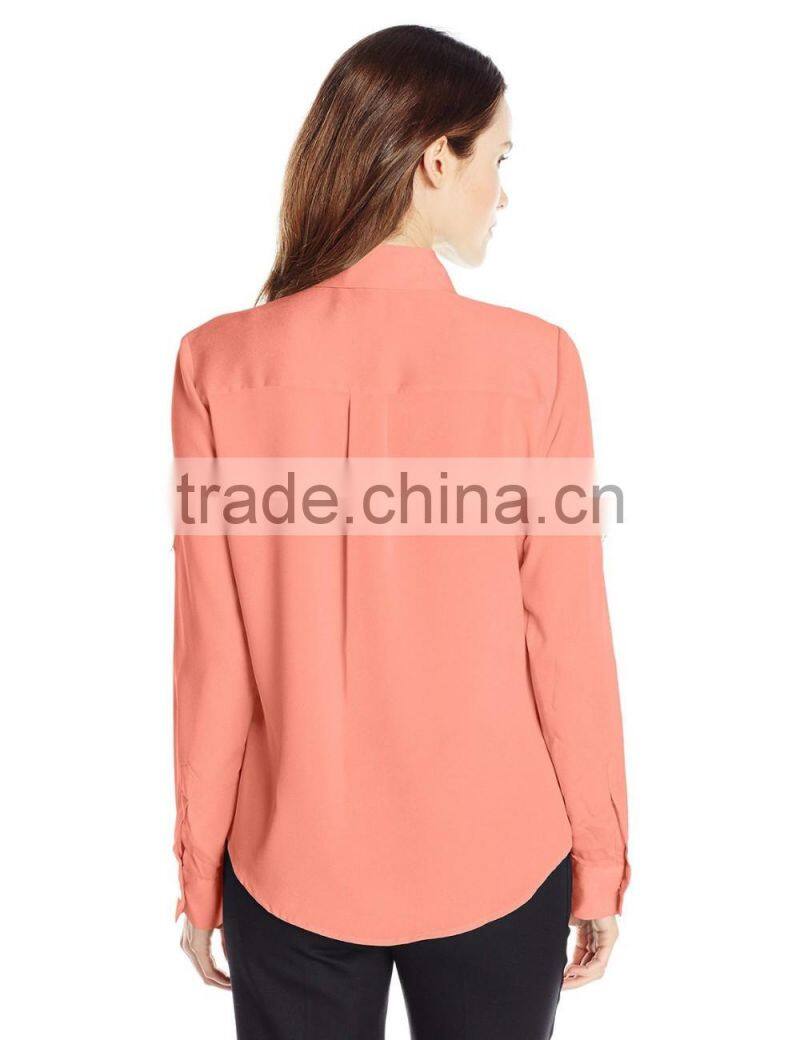 Women's Pink,Orange,Blue Double Button Blouse