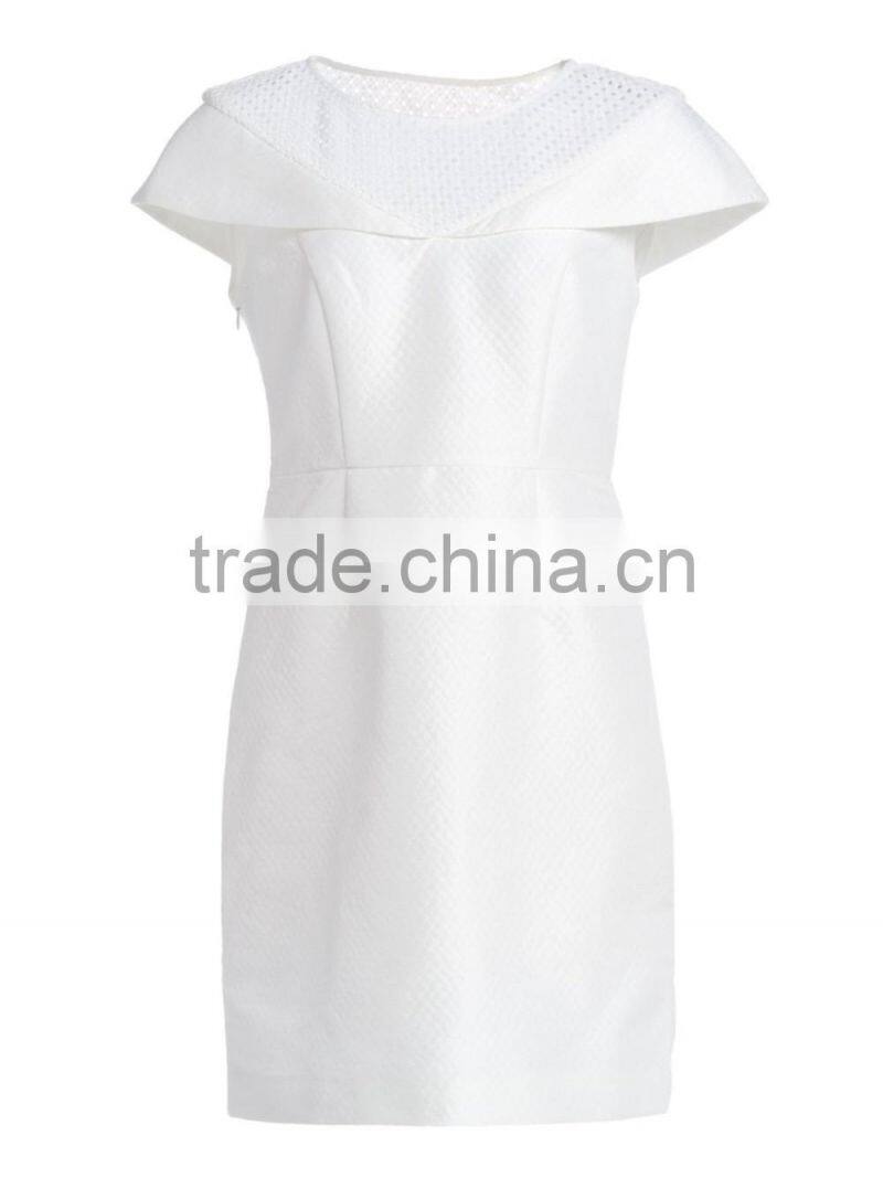 Girls solid color white fashion high quality hollow out jacquard dress manufacturer in Guangzhou