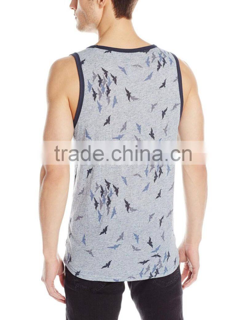 mens sports wear discharged printing mesh dri fit singlet/tank top/stringer with pocket