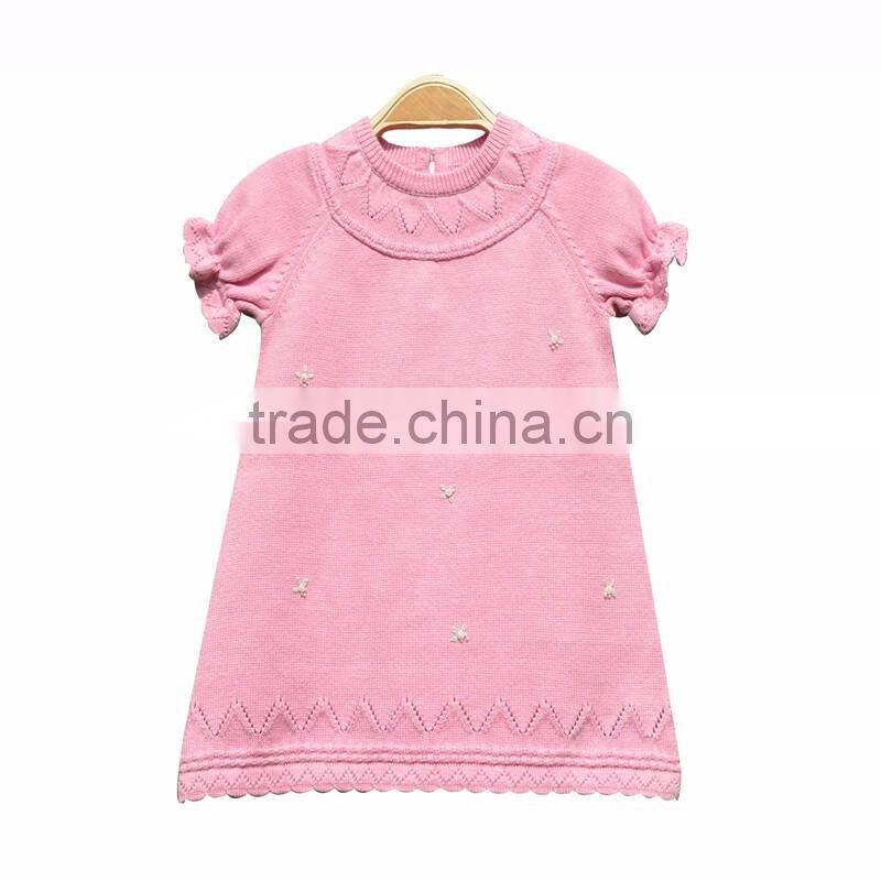 Round Neck Short Sleeve Cotton Knitting Girl Dress