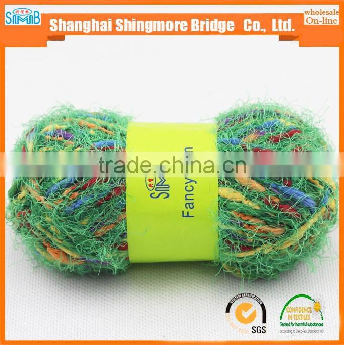 China fancy yarn exporter best wholesale oeko tex 100% spun dyed polyester feather yarn lantern knitting yarn for carpet