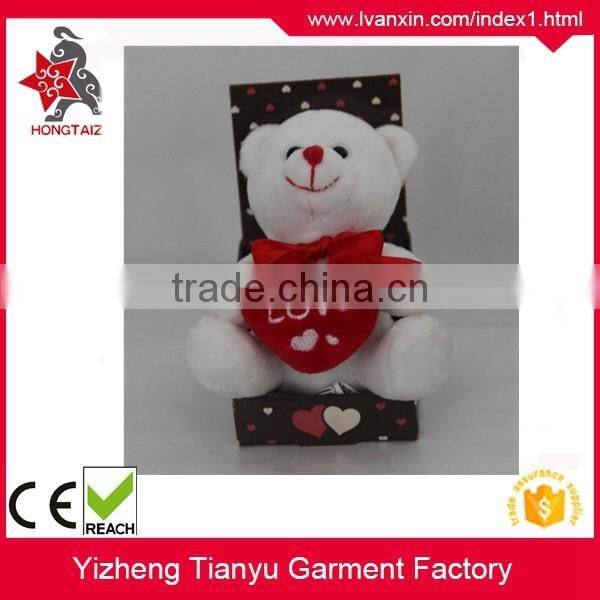 white plush stuffed bear soft toy, teddy bear shaped plush valentine day bear with heart for girl