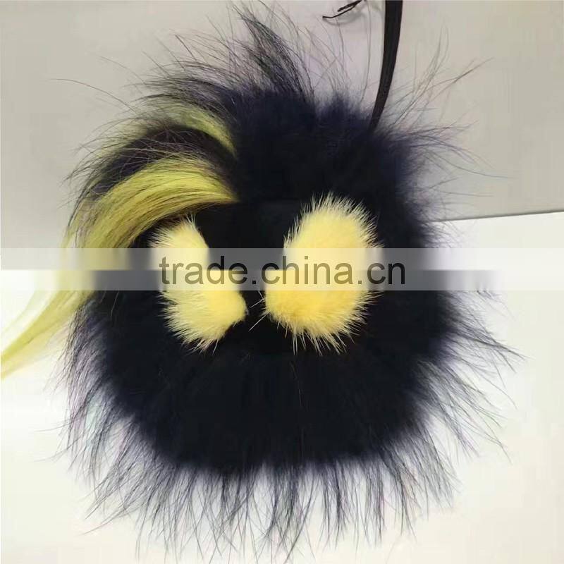 Colorful Promotional fashion fur accessories Raccoon Fur fuzzy KeyChain
