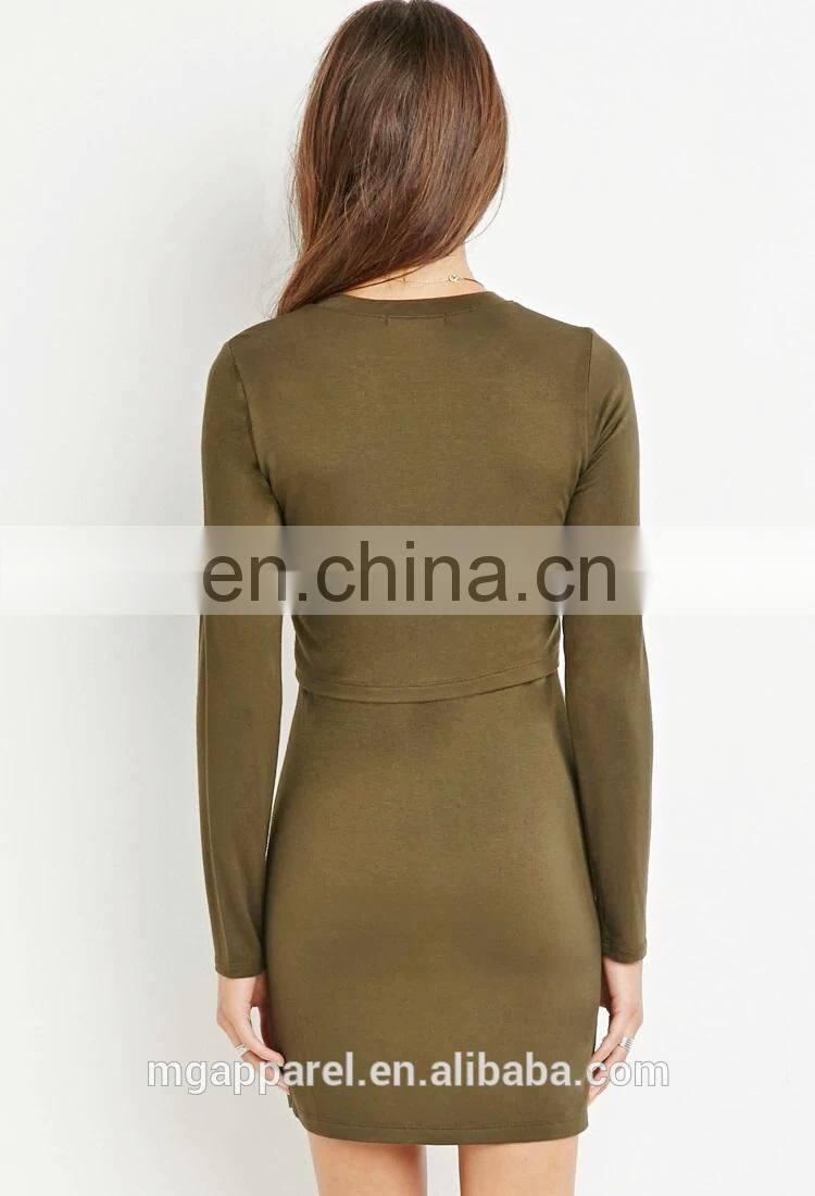 Cheap price women long sleeve sexy tight mini layered dress
