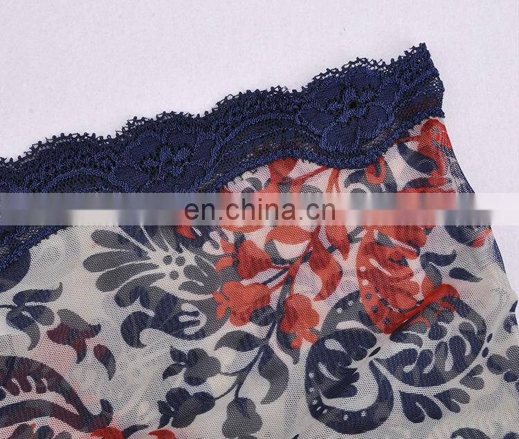 2015 Flower Printed Sleeveless Ladies Bra and Panty Sets Camisole