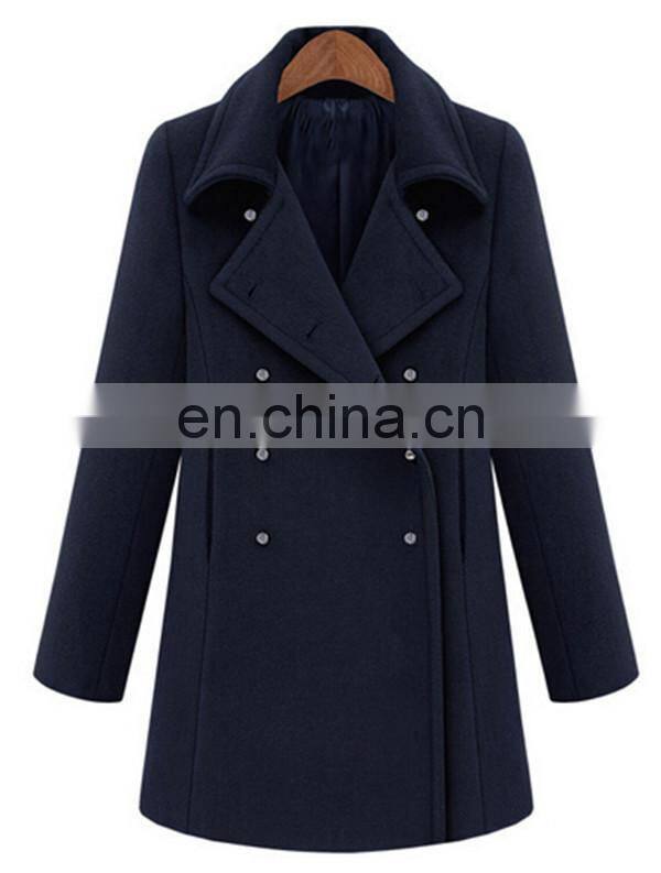 European Style New Design Women Long Double-breasted Cashmere Coat