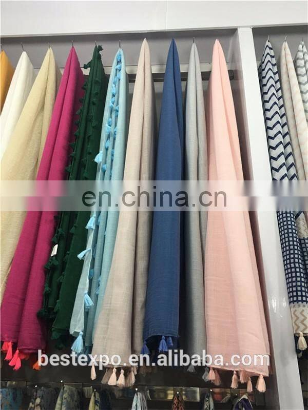 wholesale cotton under hijab woman wave jacquard shawl solid color satin hair scarf