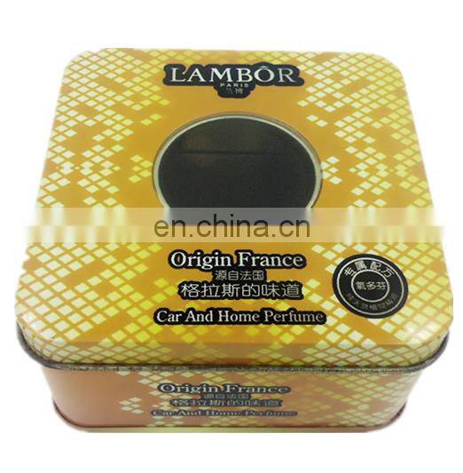 Wholesale Small Square Perfume Tin Box with a Round PVC Window
