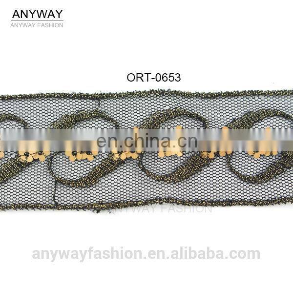 Sequined beaded woven lace ribbon