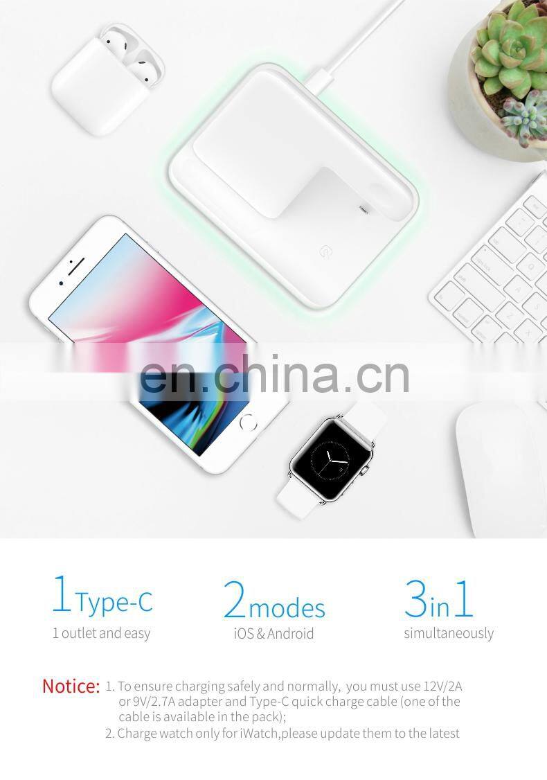 10W Fast Wireless Charger New 3 In 1 Wireless Charger for Smartphone smart Watch with CE,FCC,ROHS Certificate