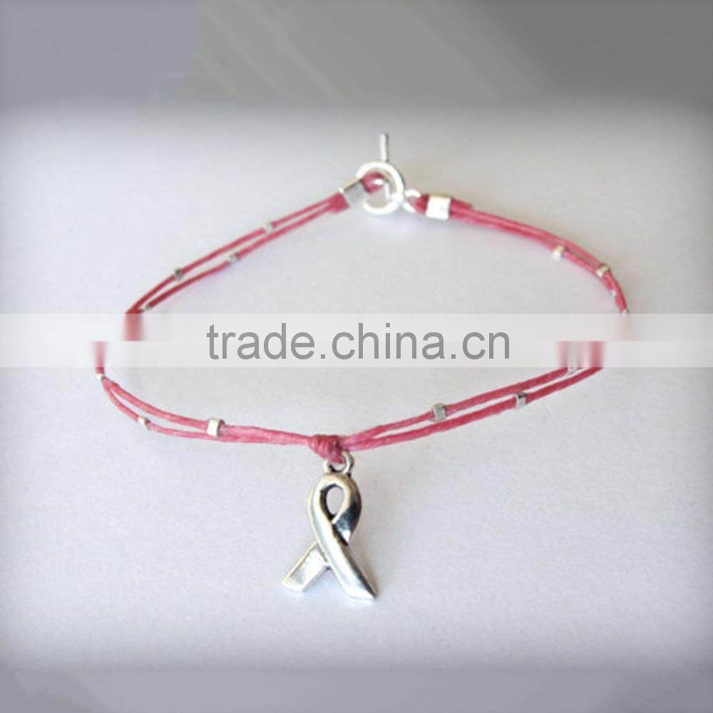 Cancer awareness charm bracelet wax cord woven bracelet 2015