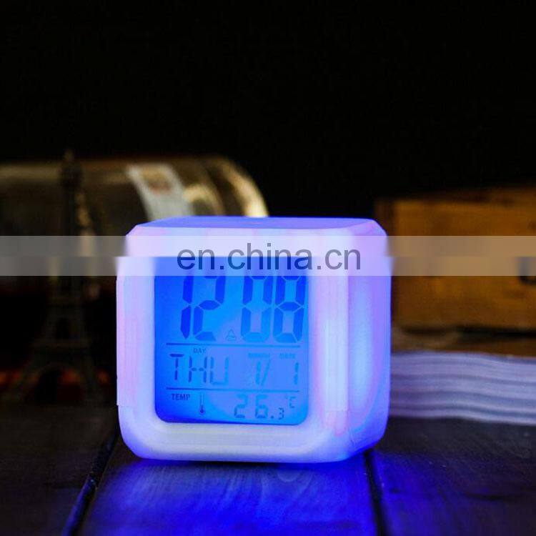 Dice Shape small Square Cube Glowing LED 7 Colors Changing home desk Digital Alarm Clock