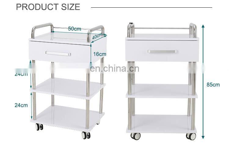 white stainless steel lockable salon trolley trolley carts for beauty salon