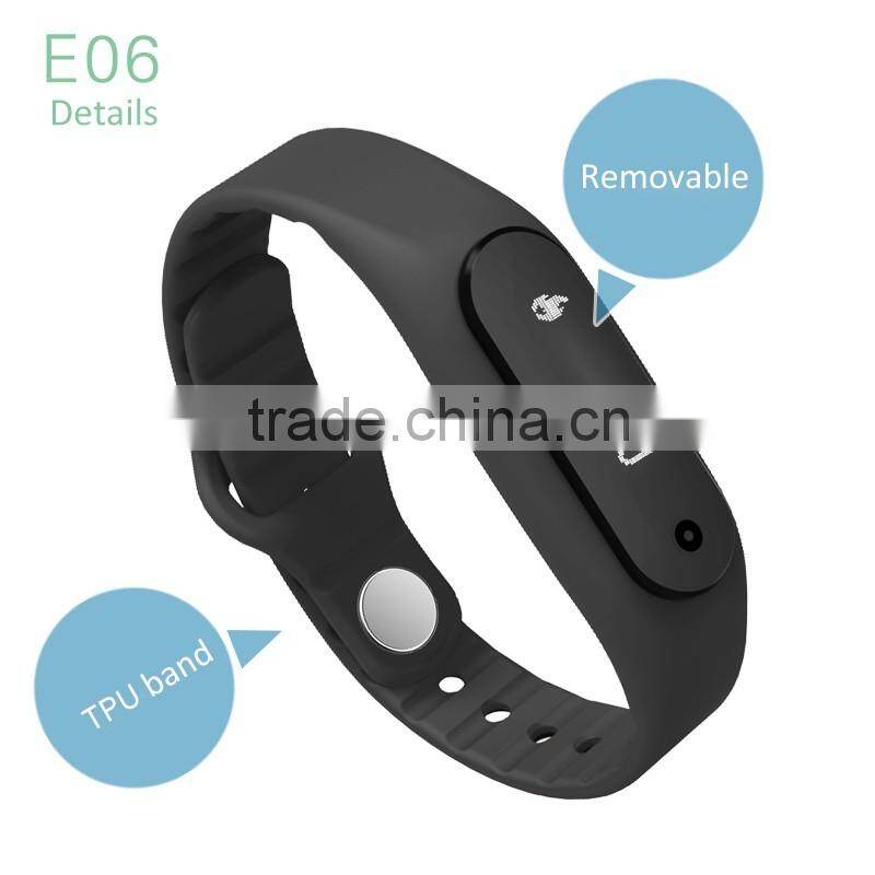 text message/Tracking motion/music play/Fine phon/sleeping monitor/Touch screen E06 Smart Bracelet