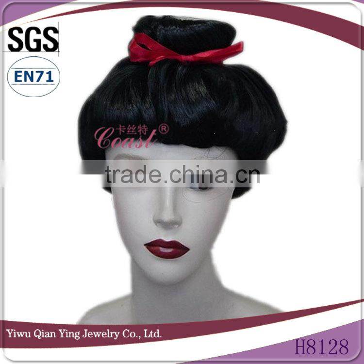 black short cute japan geisha synthetic cosplay wig