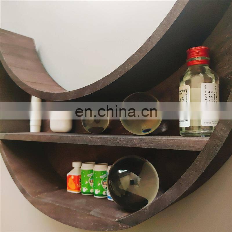 popular wood half moon hanging wall floating shelf for home decoration